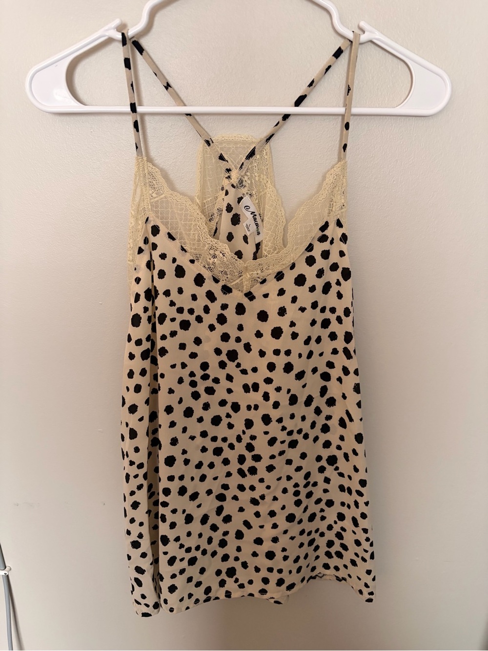 Slip Cami Tank Top with Lace Trim - Beige Spot